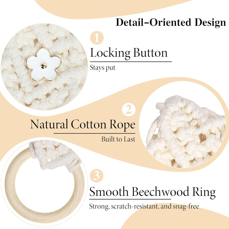 BROWNLILY 4 Pcs Handmade Crochet Towel Holder with Unique Flower Button for Bathroom, Hanging Towel Rack for Kitchen, Macrame Towel Hanger Over The Cabinet Oven Stove Door - Single Ring - Image 2